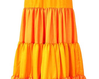 Long Skirts For Women, Yellow Viscose Silk, Ankle Length Tier Skirt, Comfortable Elastic Waist Long, Casual Skirt, Flared Boho Skirt