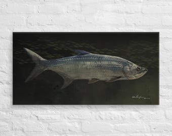 40"x20" Tarpon Painting, Tarpon Canvas Print, Silverking, Fish Art, Florida Fishing