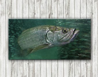 Tarpon and Mullet Painting, Coastal Art, Oversized Canvas Print, Fishing