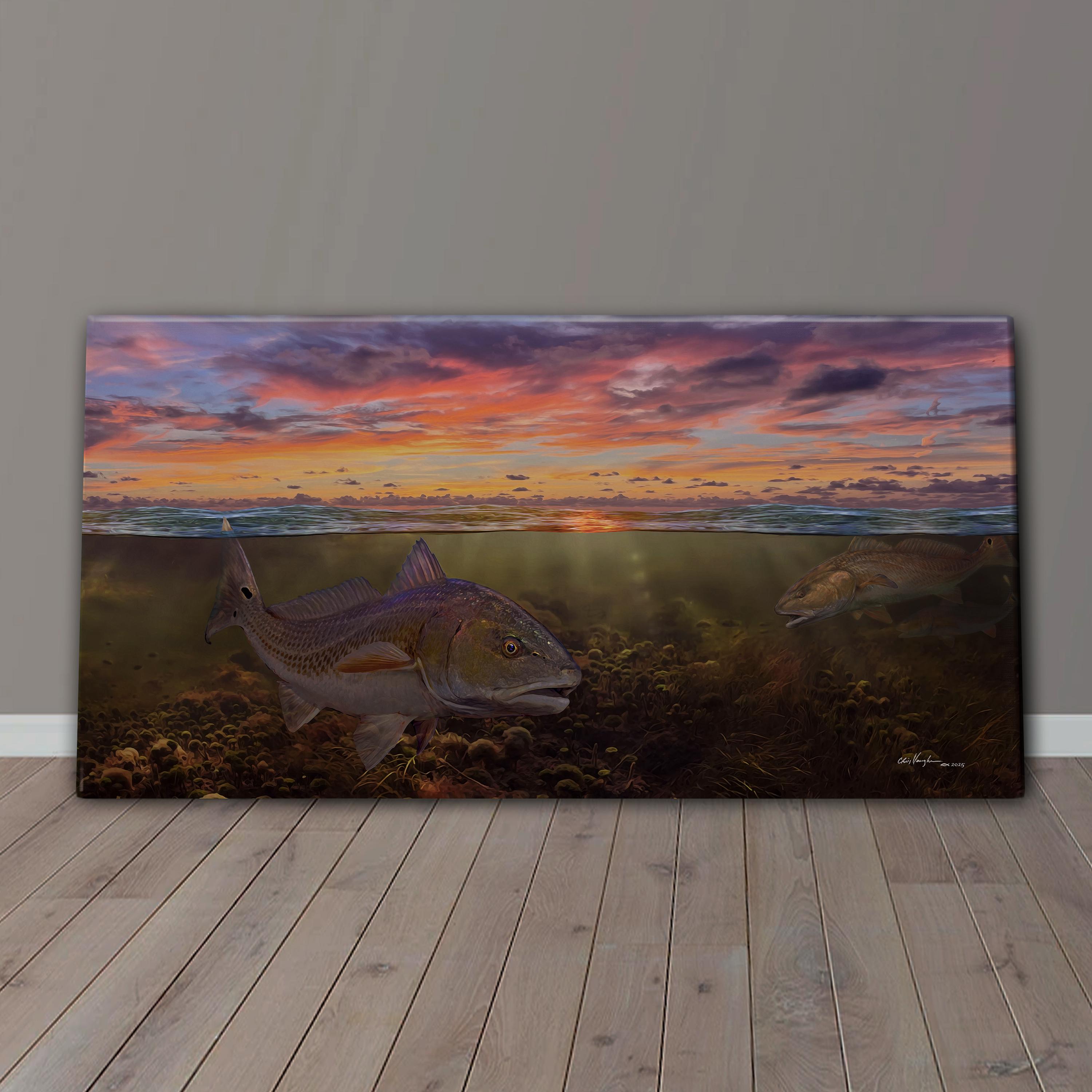 Redfish at Sunset Painting, Redfish Canvas Print, Gallery Wrapped