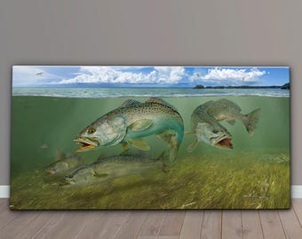 Speckled Trout Painting, Trout Canvas Print, Spotted Sea Trout, Fish Art, Florida Fishing