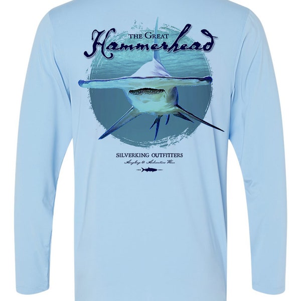 Hammerhead Shark Performance UPF Long Sleeve Fishing Shirt, UV Protection, Moisture Wicking, Silverking Outfitters