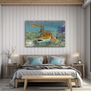 40&quot;x60&quot; Giant Redfish Painting, Redfish Canvas Print, Over-sized Gallery Wrapped Canvas , Fish Art