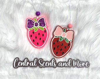 Strawberry with bow freshie with glitter