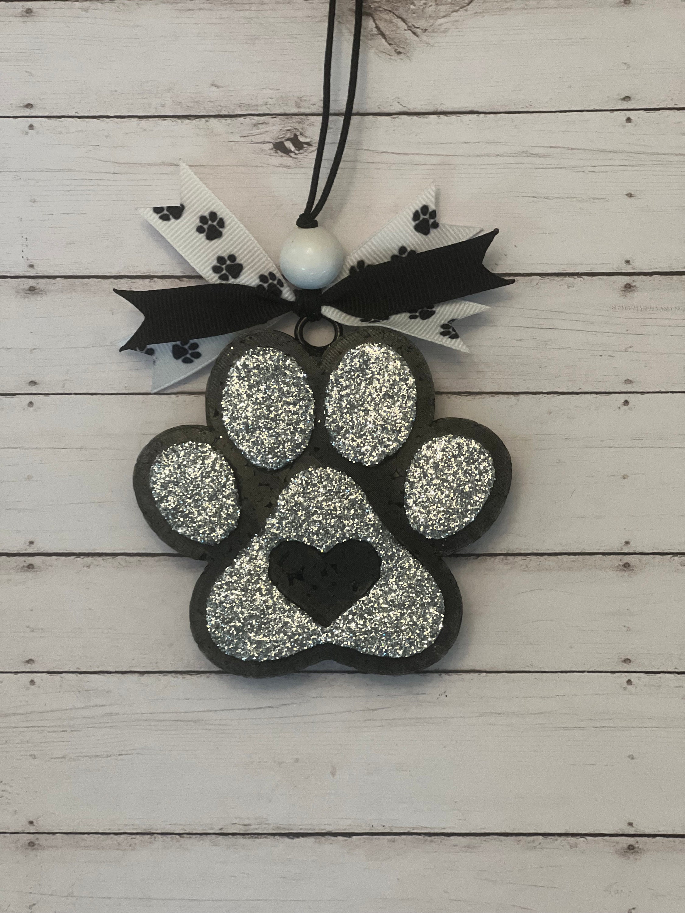 Paw print ribbon in black and white for pet gifts printed on 7/8 white  satin