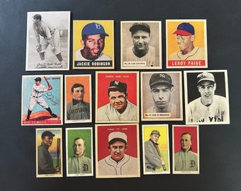 Ty Cobb Babe Ruth Jackie Robinson Lou Gehrig Joe DiMaggio Satchel Paige Honus Wagner 14 Card Novelty Reprints Lot