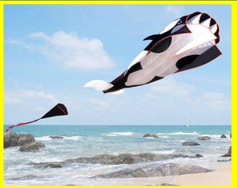 Whale Fish Dolphin Nylon 3-D Frameless Kite Festival Black Single Line Delta 6 Feet Long X 4 Feet Wide