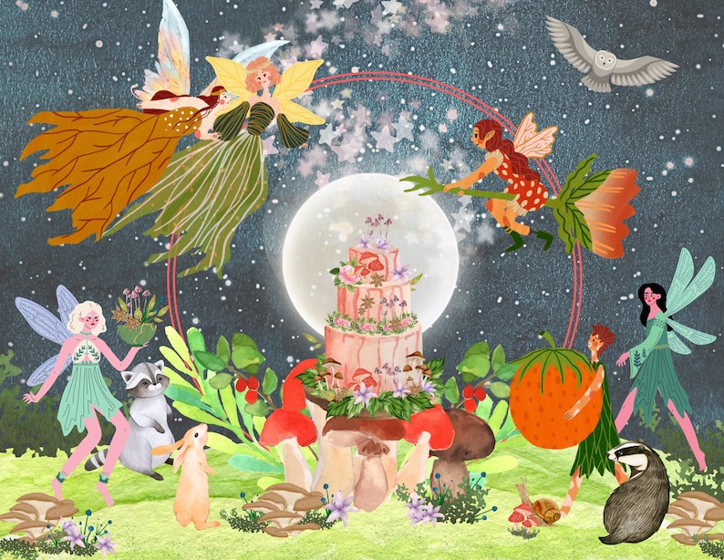 Fairy Mushroom Birthday Cake Fairy Birthday Card or Party Invitation ...