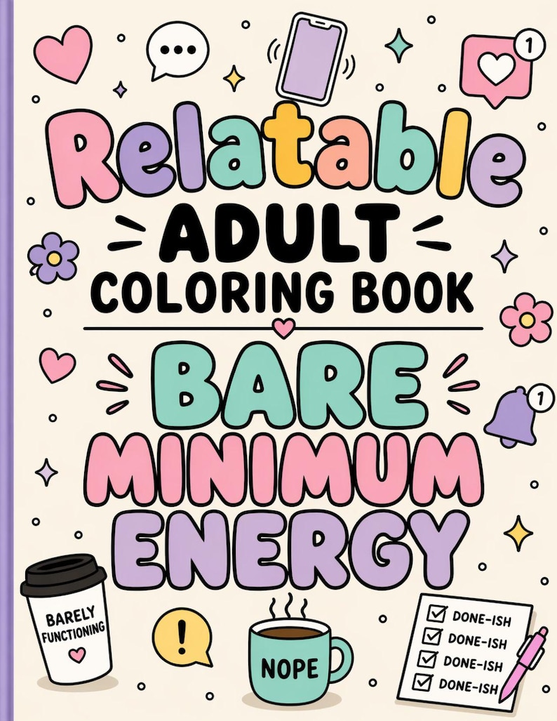 Relaterbar målarbok för vuxna | Rolig minimal energi, stresslindring (digital nedladdning) bild 1