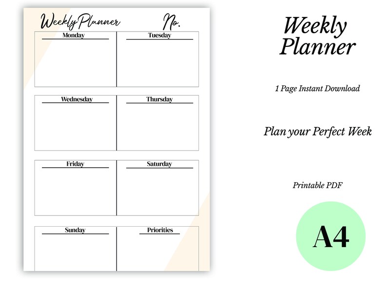 Weekly Planner Minimalist Printable, Digital Download, Daily to Do List ...