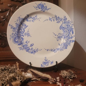French ironstone presentation dish / Antique presentation dish rare iron earth manganese blue from the Choisy le Roi factory