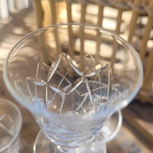 5 small vintage chiseled glass liqueur glasses