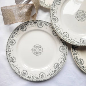 19th 4 antique French ironstone diner Green grey from Choisy le roi