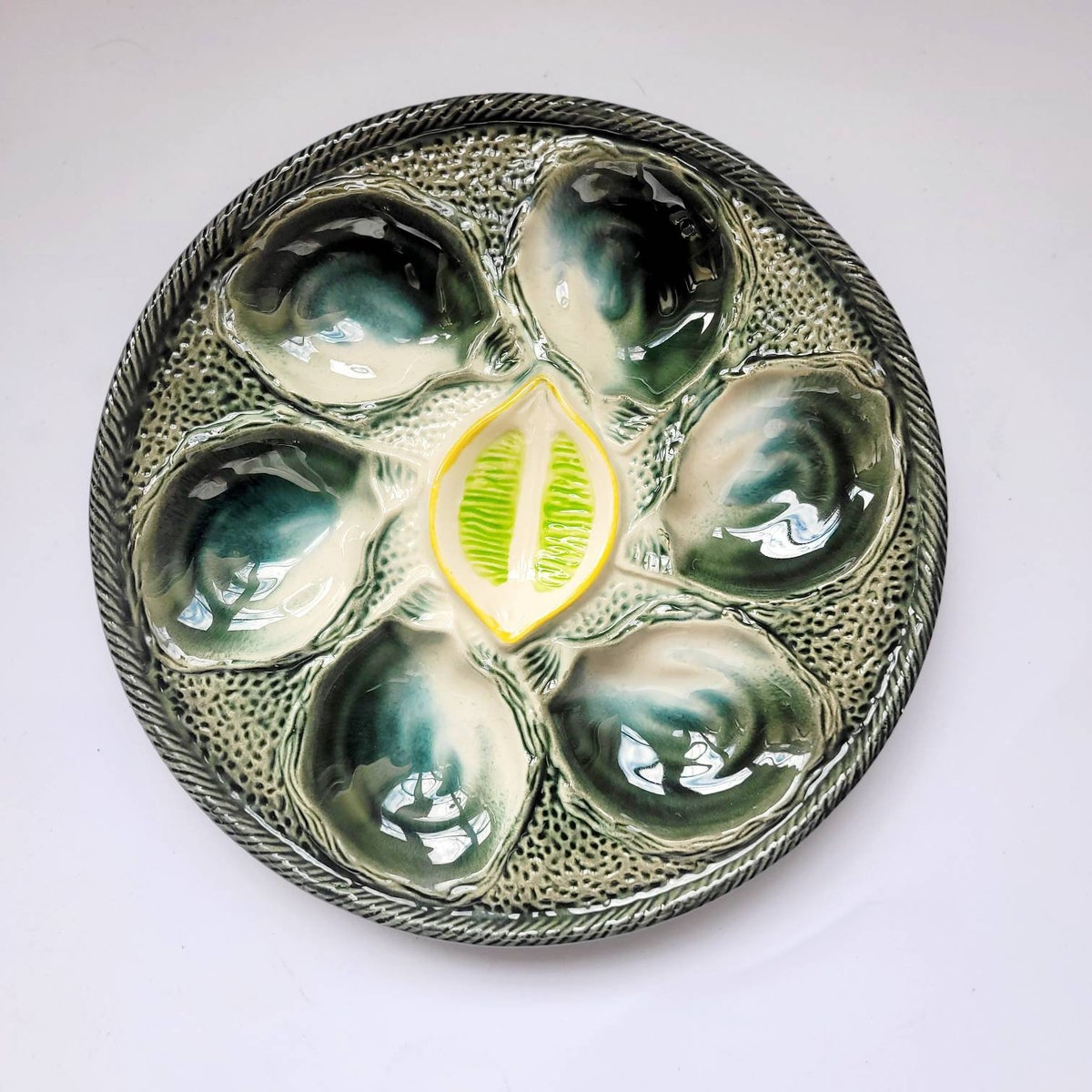 1930 Exceptional Oysters Oyster Plate St Clément Trompe L'oeil Saint Clément Yellow Lemon Wedge Center - Etsy