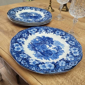 Antique vintage blue Woodland England plate in perfect condition DOUBLE or FLAT