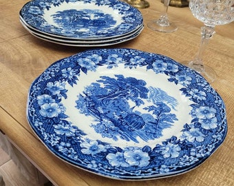 Antique assiette vintage bleu Woodland england en parfait état CREUSE ou PLATE