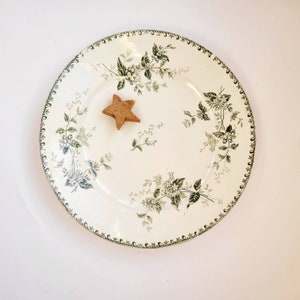 19th&#39; Antique ironstone dish, French ironstone dish from Saint Amand, old ironstone tableware with green flowers, French dish