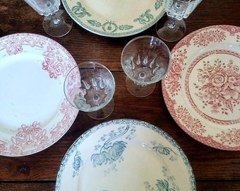 UNIQUE SET ironstone plates/ antique mismatched dinner plates ironstone / vintage mismatched plates