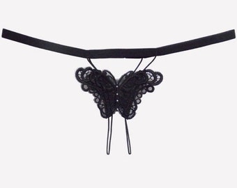 Schwarz Riemchen String, Sexy Strass Dessous, Fetisch Dessous, Sexy schwarze Höschen, String Höschen, G Stringtanga, Sexy Unterwäsche