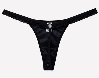 Schwarzer String, Schwarze Dessous, Sexy Schwarzes Höschen, Fetisch Dessous,Lederunterwäsche, Sexy Unterwäsche, Lederoptik, Höschen nach Maß