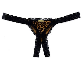 Geparden Dessous, ouvert Höschen, offene Höschen, Riemchen Dessous, Sexy Höschen, schiere Höschen, Sexy Tanga, Spitze G String