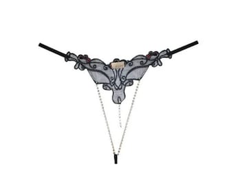 Strappy Dessous, Schwarzer Tanga, G Stringtanga, Schwarzes Höschen, Sexy Höschen, Tanga Höschen, Strass Dessous, Sexy Schmuck Dessous
