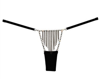Sexy Dessous, personalisierte Tanga, Sexy Dessous Höschen, schwarz Sexy Tanga, Schmuck Tanga, Dessous Ketten
