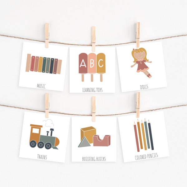 Editable Toy Storage Labels with 50 Aesthetic Pictures for Kids Playroom, Classroom, Preschool, or Homeschool Organization