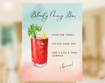 Fourth of July Bloody Mary Bar Sign, Printable Drink Sign, Instant Download