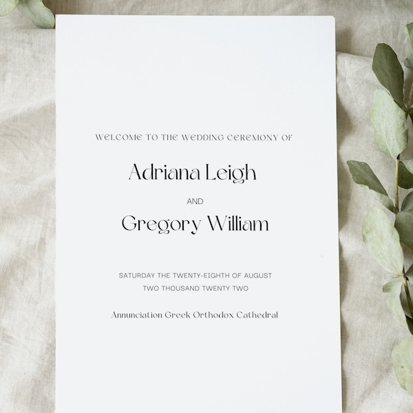 Simple Greek Orthodox Wedding Program Template, Customize, Download and Print