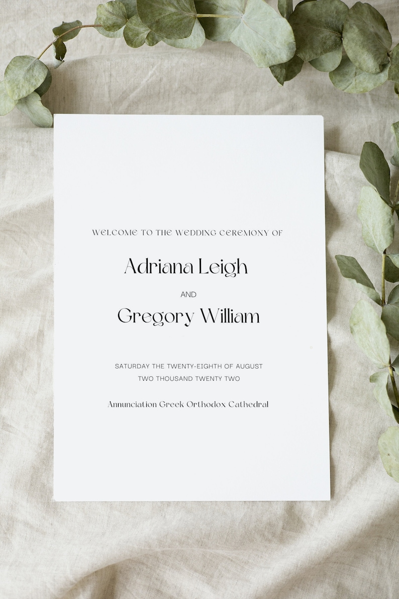 Simple Greek Orthodox Wedding Program Template, Customize, Download and Print image 1