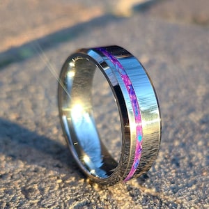 Void, Tungsten glow ring, Lavander opal wedding ring, men wedding band.