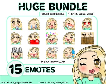 Cheveux blonds Gold Brown Eyes Twitch Emotes Pack Emily