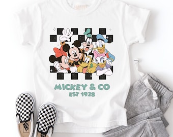 Camisa a cuadros de Mickey & Co., Camisas personalizadas de vacaciones de Disney, Camisa desgastada de Mickey y sus amigos