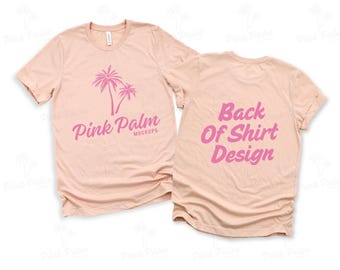 Maquette recto/verso en toile Bella 3001, maquette de t-shirt BC 3001, maquette à plat en toile Bella, maquette couleur pêche chiné Bella, dos BC3001