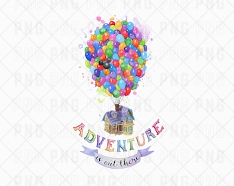 Up Movie House Balloons, l'aventure est là, aquarelle PNG téléchargement numérique