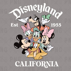 Retro Disneyland California PNG, Disneyland EST 1955, Mickey and Friends png, Disneyland png, cute disney png, disney shirts, disney png