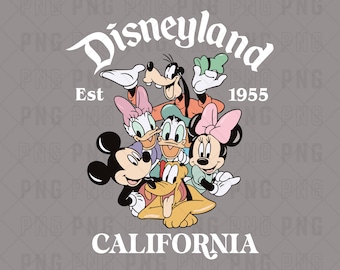Retro Disneyland California PNG, Disneyland EST 1955, Mickey and Friends png, Disneyland png, cute disney png, disney shirts, disney png