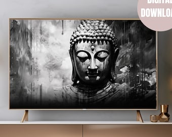 2 Bouddhas noir et blanc, Samsung Frame TV Art, Zen Art Print, Buddha Art Print, Art for Frame TV, Samsung, Frame TV Art, Buddha Love