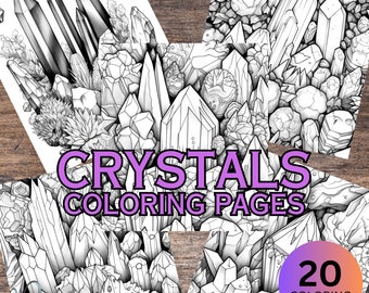 Crystals Coloring Pages, Crystal Quartz Clusters, Amethyst Quartz, Rock Crystal Coloring Pages, Pages for Crystal Lovers, Quartz Coloring