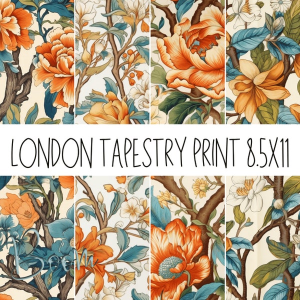 London Tapestry Papers, 8.5" x 11", Scrapbook Paper, Scrapbooking Flowers, Digital Paper, Digital Collage Sheets, INSTANT DOWNLOAD