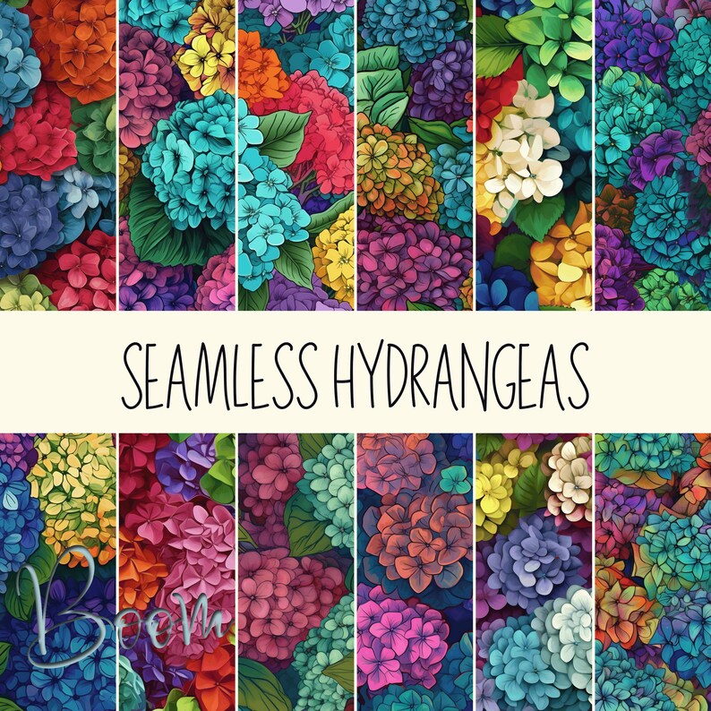 Seamless Colorful Hydrangeas Patterns, Hydrangeas Craft Paper, Seamless ...