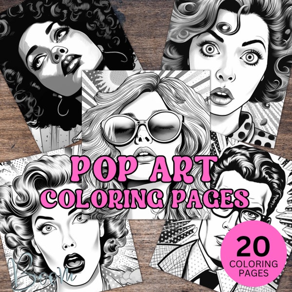 Pop Art Coloring Pages, Retro Comic Style Pop Art Coloring Pages, Retro Comic Style Pop Art, Printable Coloring Pages, INSTANT DOWNLOAD