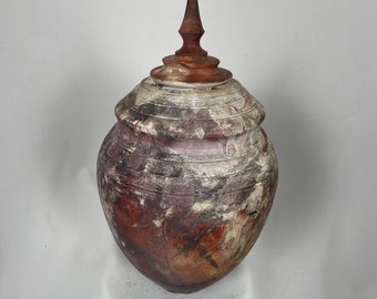 Raku Tiger Saggar Ornimental Vase (You choose Lid Orniment)