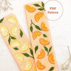 PDF Pattern Embroidery Bookmark, Citrus Pattern, digital download, handmade bookmark, unique bookmark, kawaii bookmark