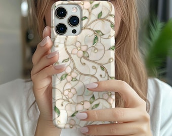 Floral Faux Stained Glass Phone Case, iPhone 16 15 14 13 12 11 Pro Max Mini Plus, Samsung s25 s24 s23 Flowers Case, Coquette Aesthetic Case