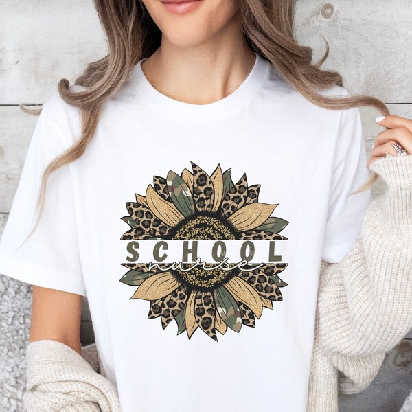 School Nurse Flower Shirt- Nurse Graduation Appreciation Gift -Leopard Print Camouflage T-shirt - Boho Cottagecore Floral Graphic Tee