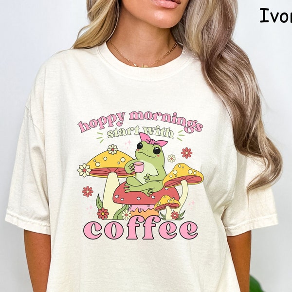 Mushrooms Cottagecore Boho Shirt- Vintage Coffee Lover Tee-Retro Floral Frog Graphic Top- Hippie Gardening Funny Tee- Whimsical Women Tshirt