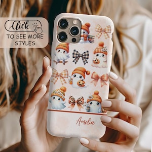 Personalized Coquette Bow Aesthetic Fall Phone Case, Seasonal Pumpkin iPhone 15 Pro Max Case, Custom Initial Name Gift, Autumn Thanksgiving