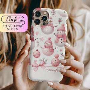 Personalized Coquette Christmas Phone Case iPhone 17 16 15 14 13 12 11 Pro Max Plus, Custom Initial Name Pink Bow Samsung Galaxy Case Gift